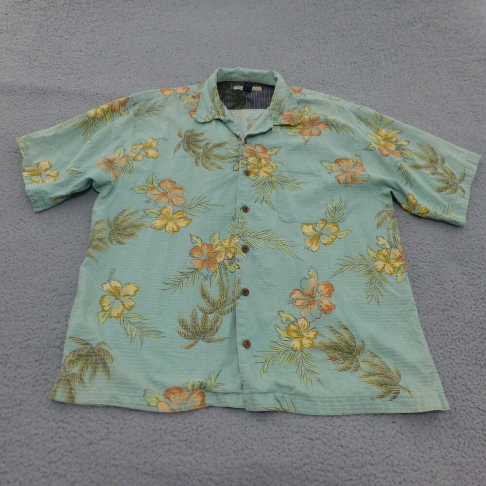 Tommy Bahama Shirt Mens Large Button Up Silk Cotton Floral Tropical Hawaiian